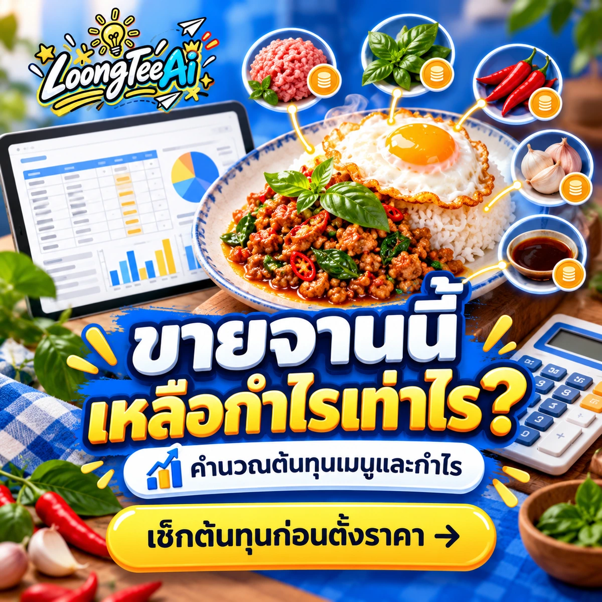 เทมเพลตต้นทุนเมนูและกำไร ร้านอาหาร คาเฟ่
