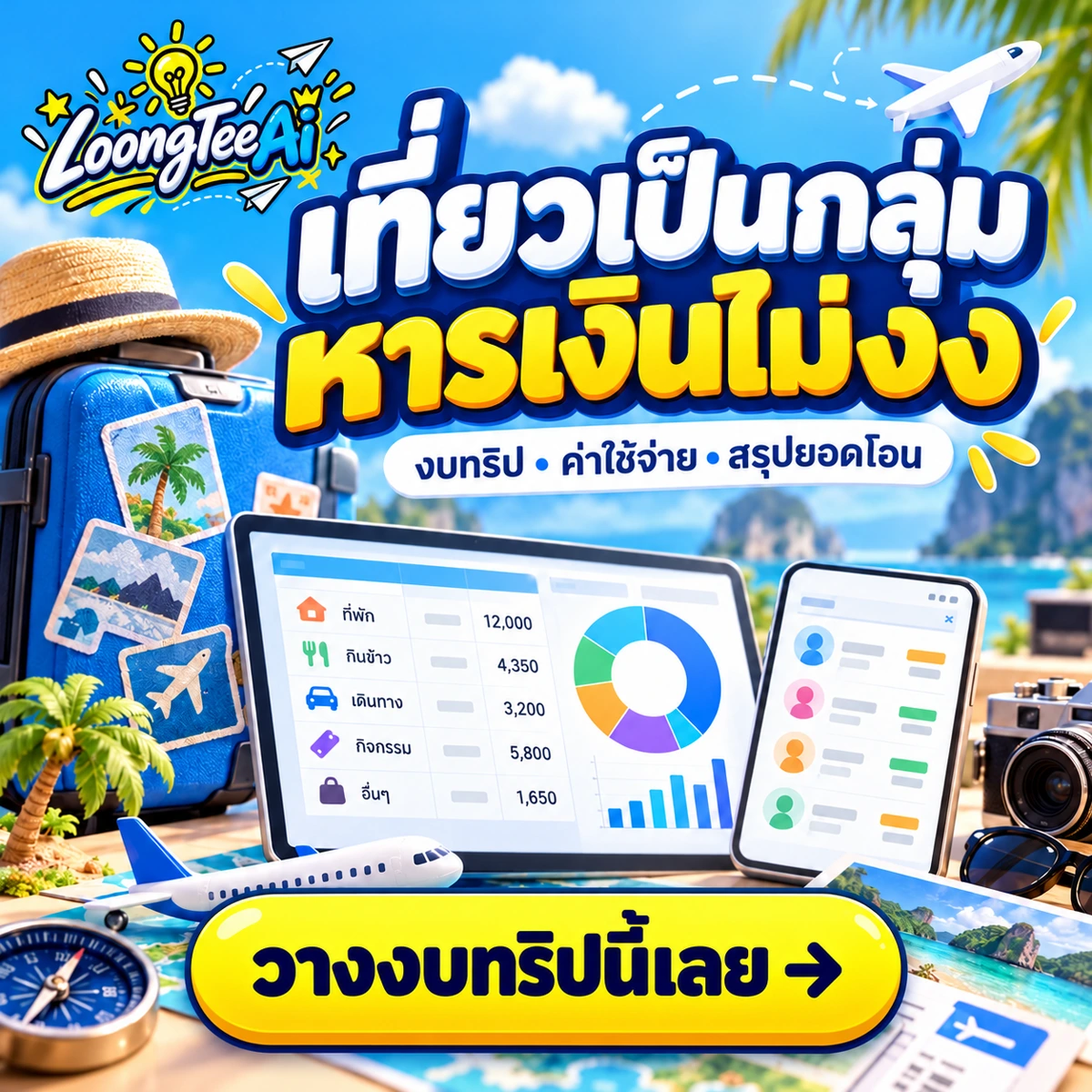 เทมเพลตงบทริปท่องเที่ยว หารค่าใช้จ่าย