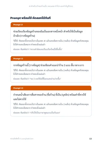 AI สำหรับเจ้าของร้านเล็ก: ตอบแชท ทำโปร และทำบัญชีง่ายๆ หน้า 13