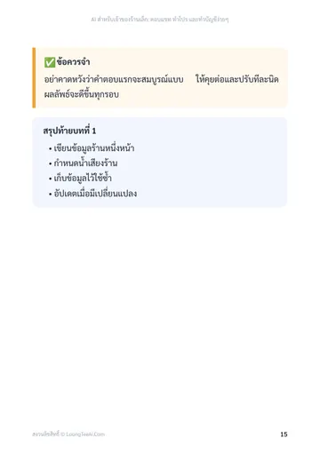 AI สำหรับเจ้าของร้านเล็ก: ตอบแชท ทำโปร และทำบัญชีง่ายๆ หน้า 15