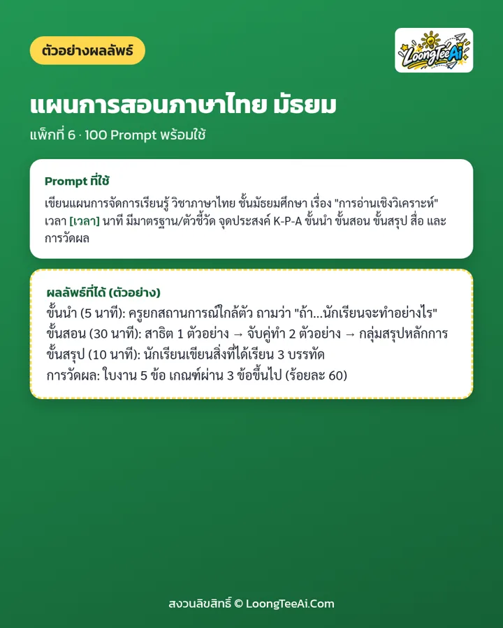 ตัวอย่าง Prompt และผลลัพธ์ที่ได้