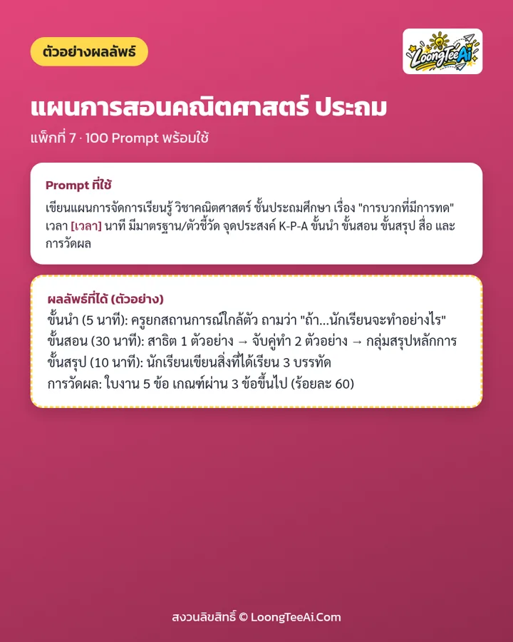 ตัวอย่าง Prompt และผลลัพธ์ที่ได้
