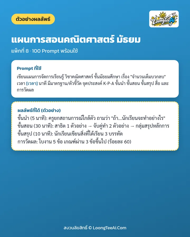 ตัวอย่าง Prompt และผลลัพธ์ที่ได้