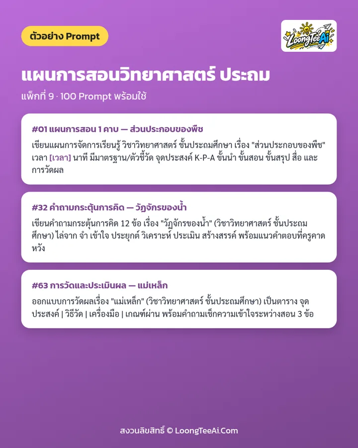 ตัวอย่าง Prompt 3 ข้อจากในเล่ม