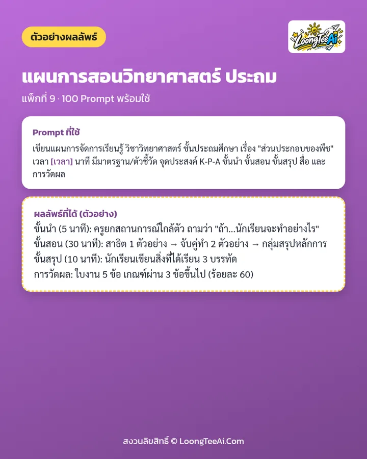 ตัวอย่าง Prompt และผลลัพธ์ที่ได้