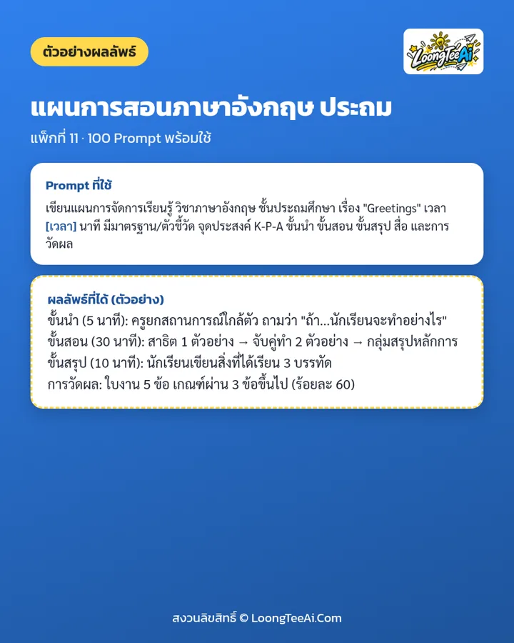 ตัวอย่าง Prompt และผลลัพธ์ที่ได้