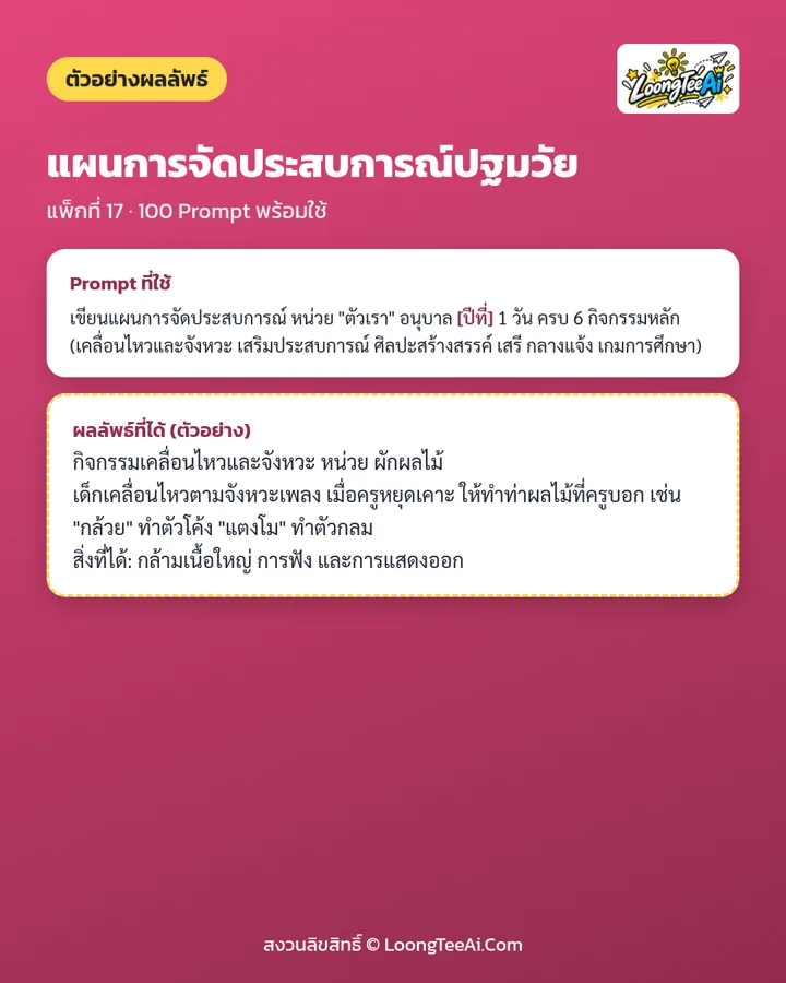 ตัวอย่าง Prompt และผลลัพธ์ที่ได้