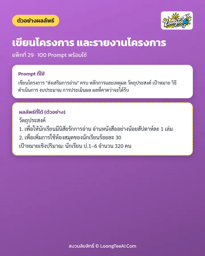 ตัวอย่าง Prompt และผลลัพธ์ที่ได้