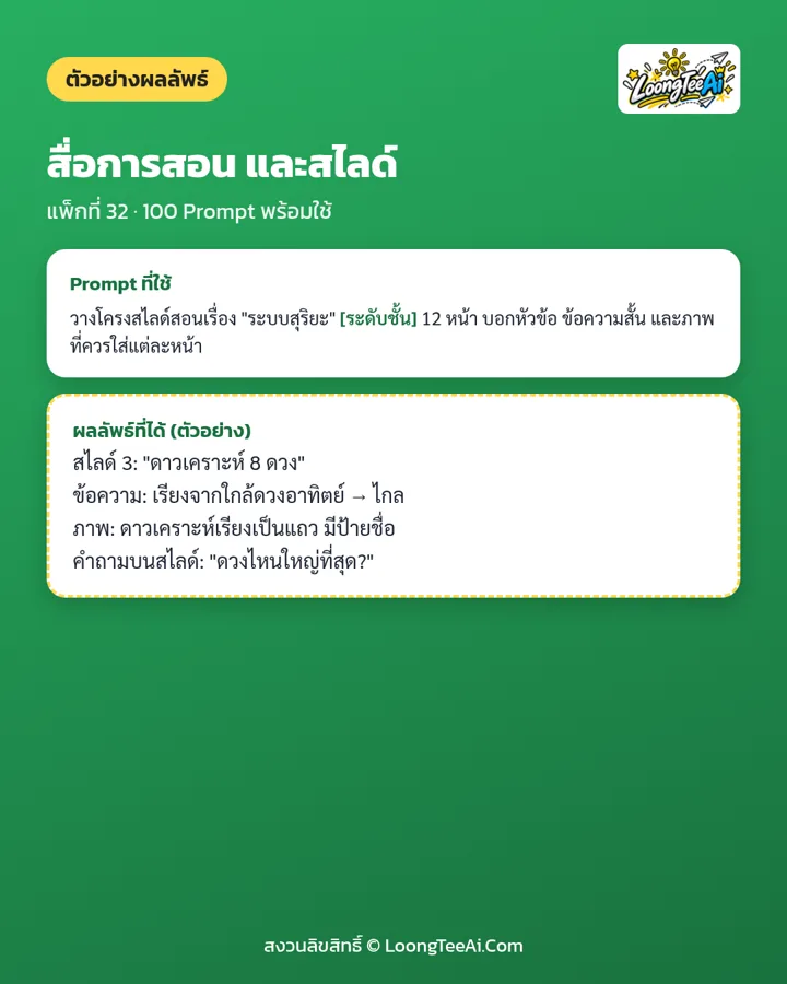 ตัวอย่าง Prompt และผลลัพธ์ที่ได้
