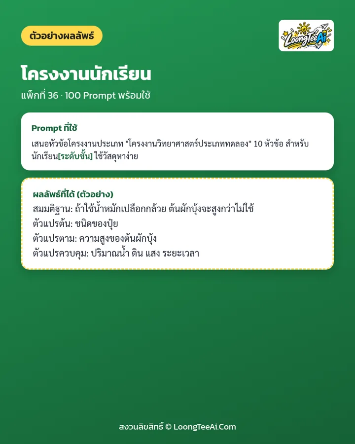 ตัวอย่าง Prompt และผลลัพธ์ที่ได้