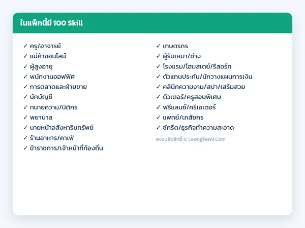 รายการ Skill ในแพ็ก