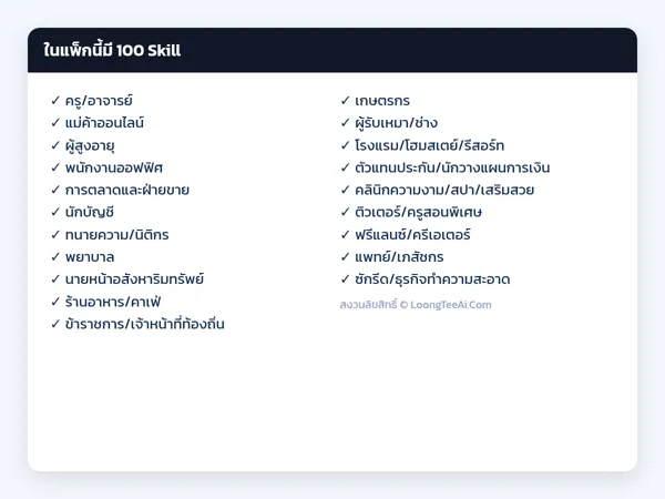 รายการ Skill ในแพ็ก