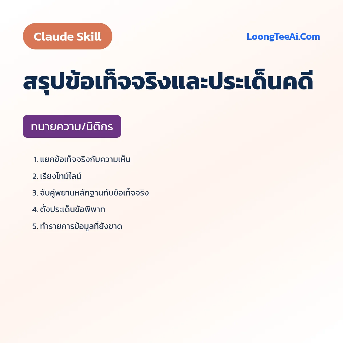 Skill สรุปข้อเท็จจริงและประเด็นคดี (Claude) — ทนายความ/นิติกร