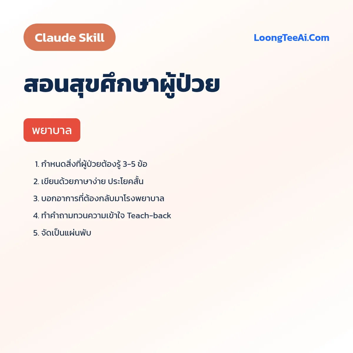 Skill สอนสุขศึกษาผู้ป่วย (Claude) — พยาบาล