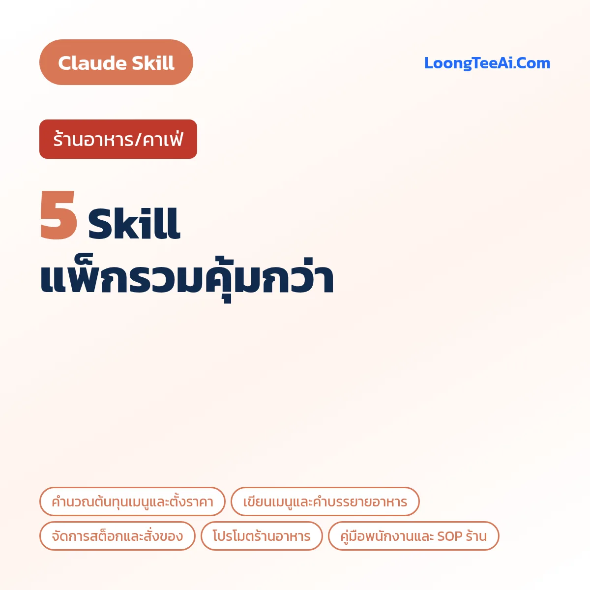 แพ็กรวม 5 Skill ร้านอาหาร/คาเฟ่ (Claude)