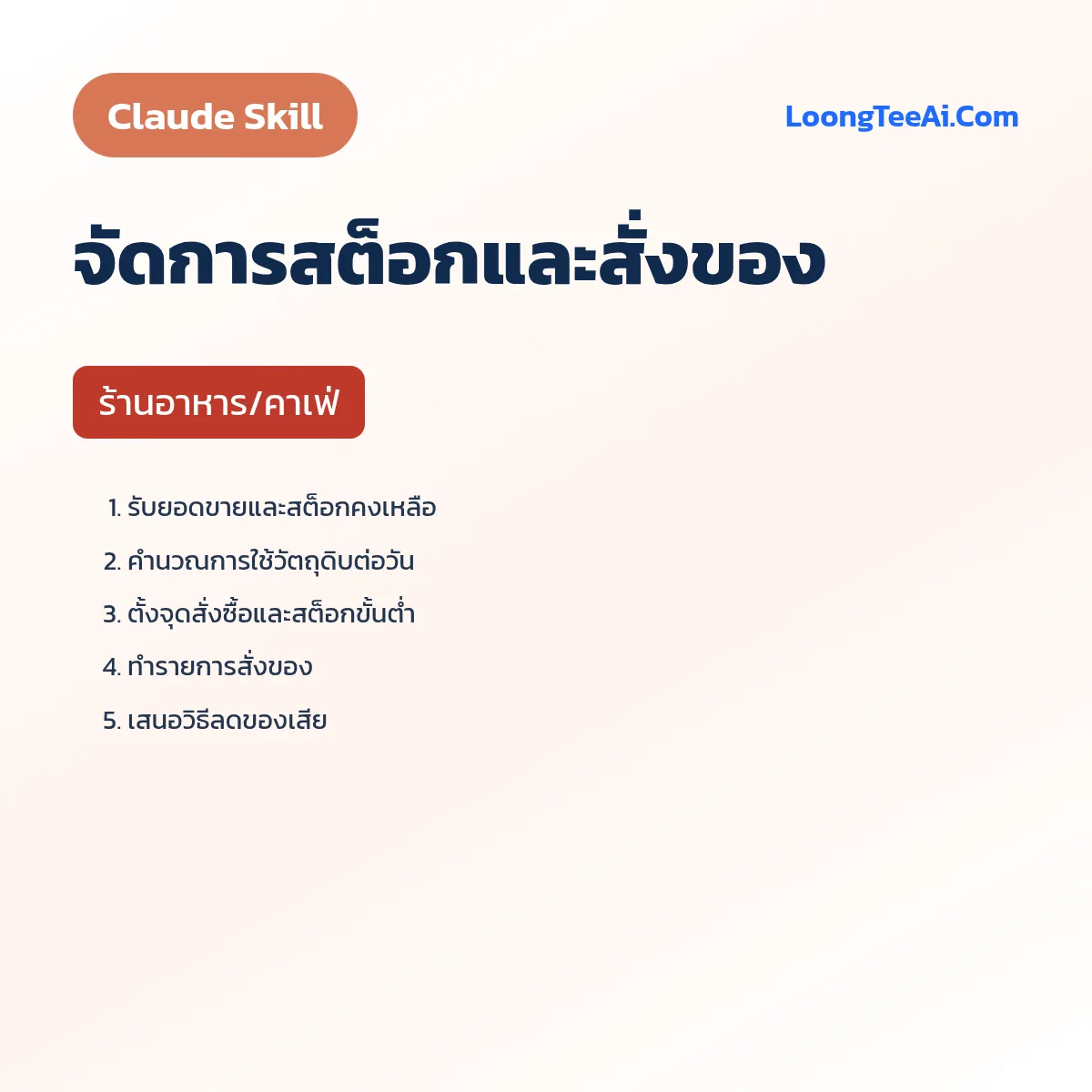 Skill จัดการสต็อกและสั่งของ (Claude) — ร้านอาหาร/คาเฟ่