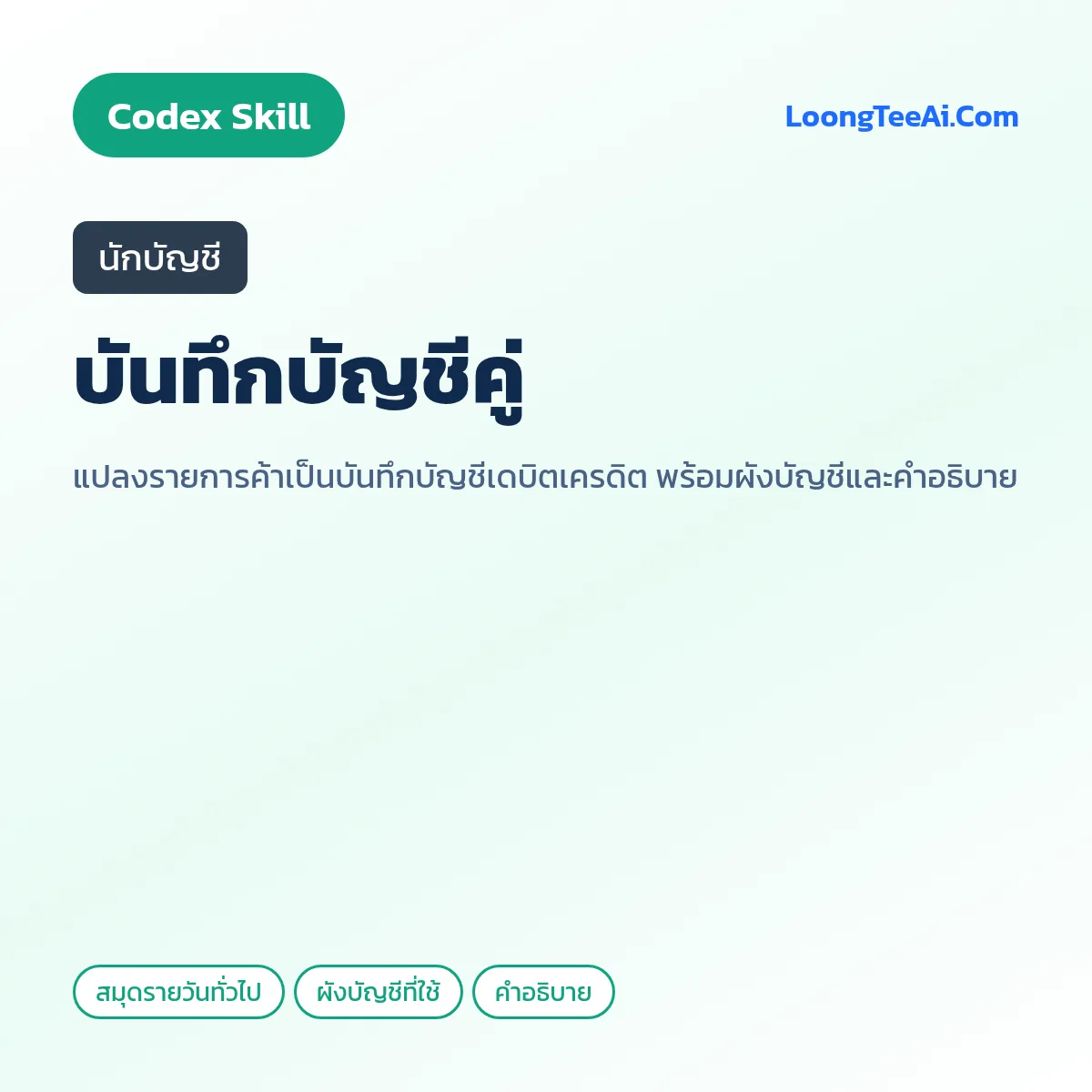 Skill บันทึกบัญชีคู่ (Codex) — นักบัญชี