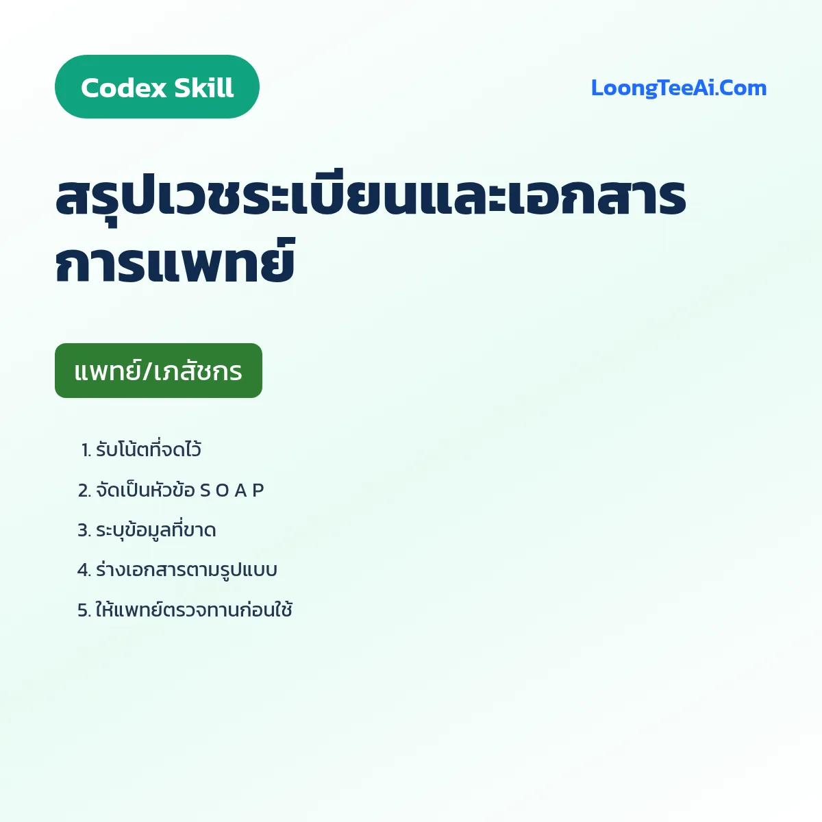 Skill สรุปเวชระเบียนและเอกสารการแพทย์ (Codex) — แพทย์/เภสัชกร