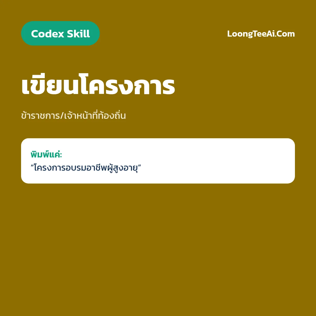 Skill เขียนโครงการ (Codex) — ข้าราชการ/เจ้าหน้าที่ท้องถิ่น