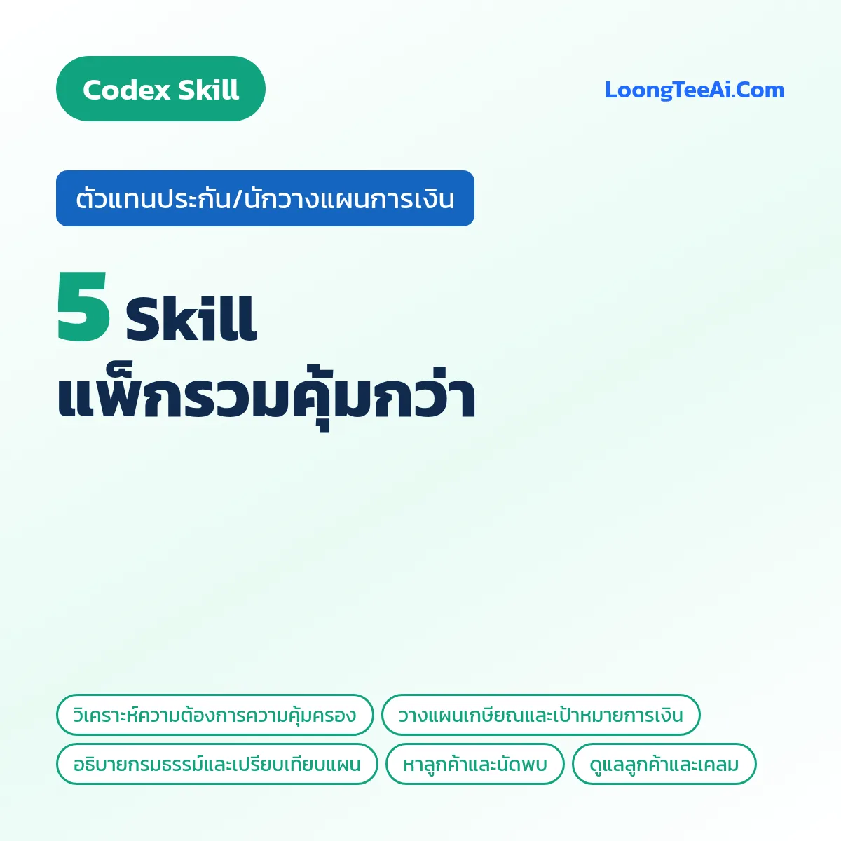 แพ็กรวม 5 Skill ตัวแทนประกัน/นักวางแผนการเงิน (Codex)