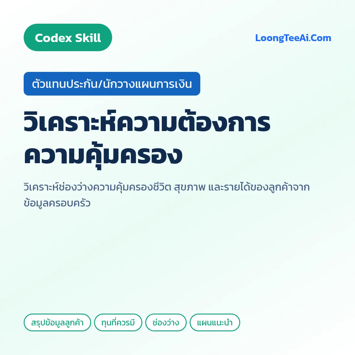 Skill วิเคราะห์ความต้องการความคุ้มครอง (Codex) — ตัวแทนประกัน/นักวางแผนการเงิน