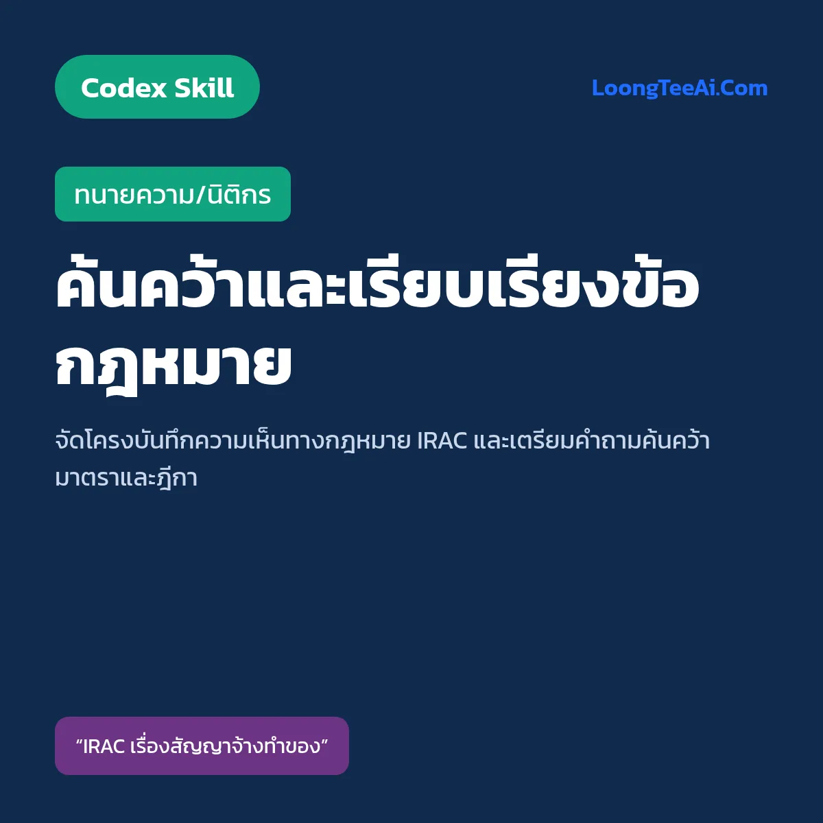 Skill ค้นคว้าและเรียบเรียงข้อกฎหมาย (Codex) — ทนายความ/นิติกร