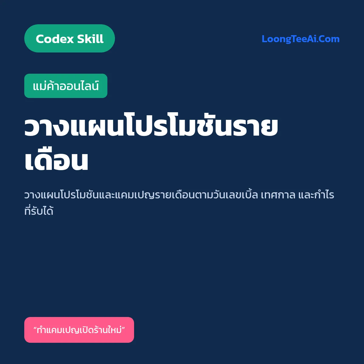 Skill วางแผนโปรโมชันรายเดือน (Codex) — แม่ค้าออนไลน์