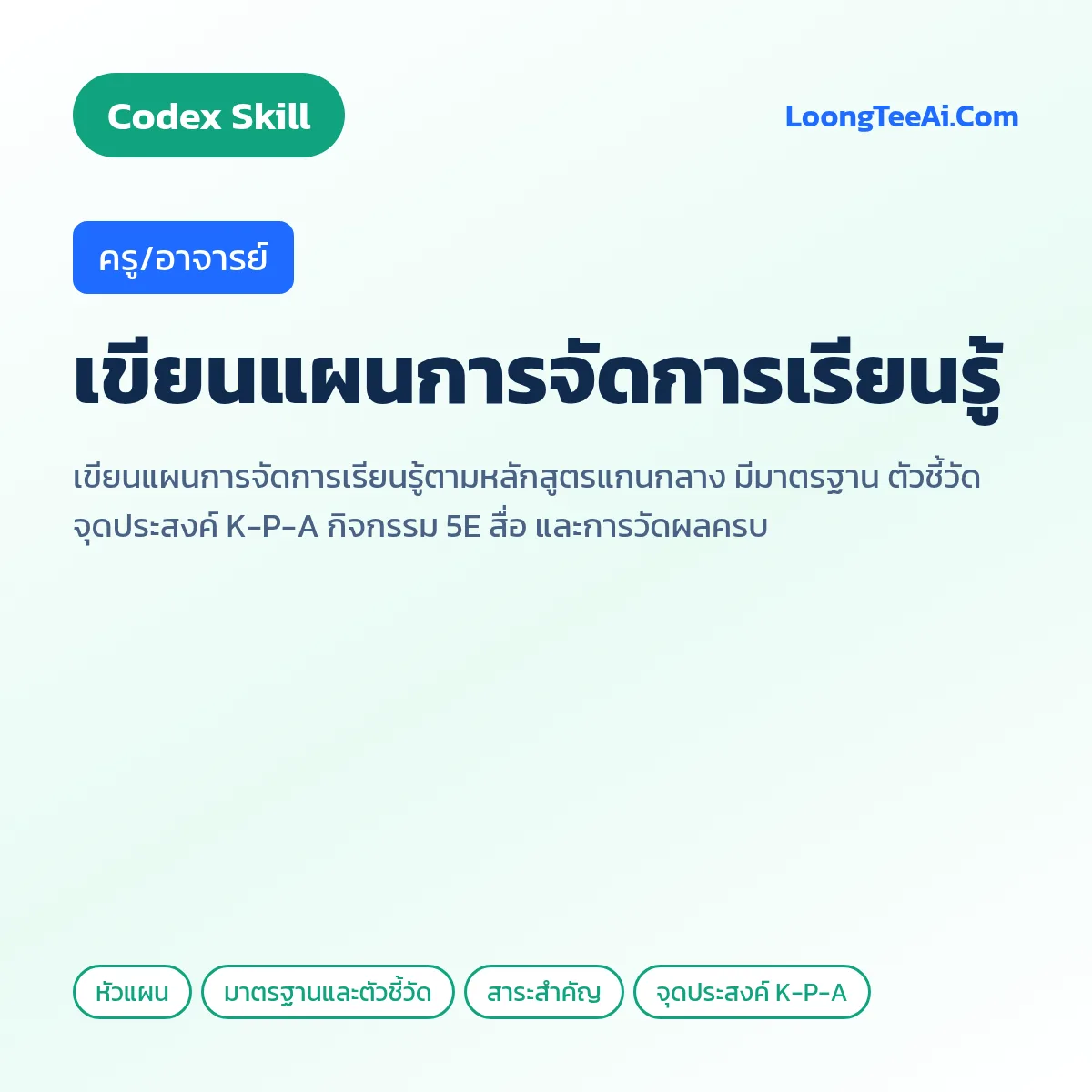 Skill เขียนแผนการจัดการเรียนรู้ (Codex) — ครู/อาจารย์