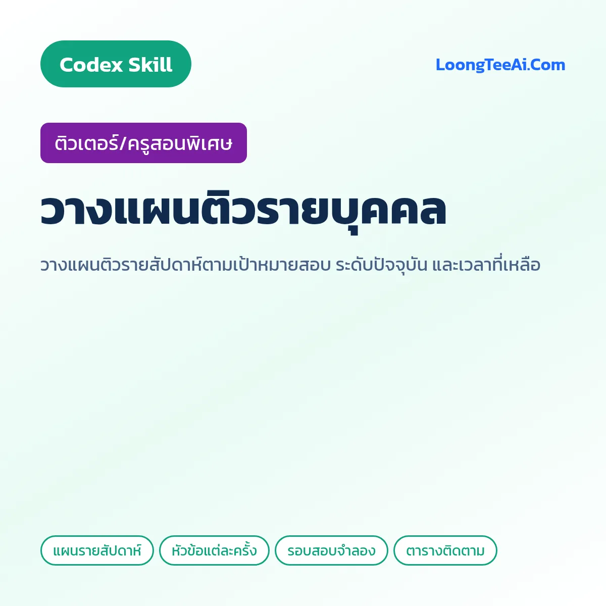 Skill วางแผนติวรายบุคคล (Codex) — ติวเตอร์/ครูสอนพิเศษ