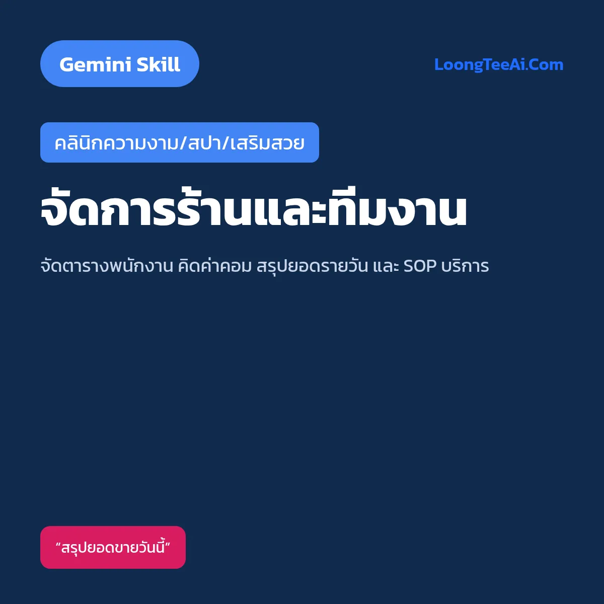 Skill จัดการร้านและทีมงาน (Gemini) — คลินิกความงาม/สปา/เสริมสวย
