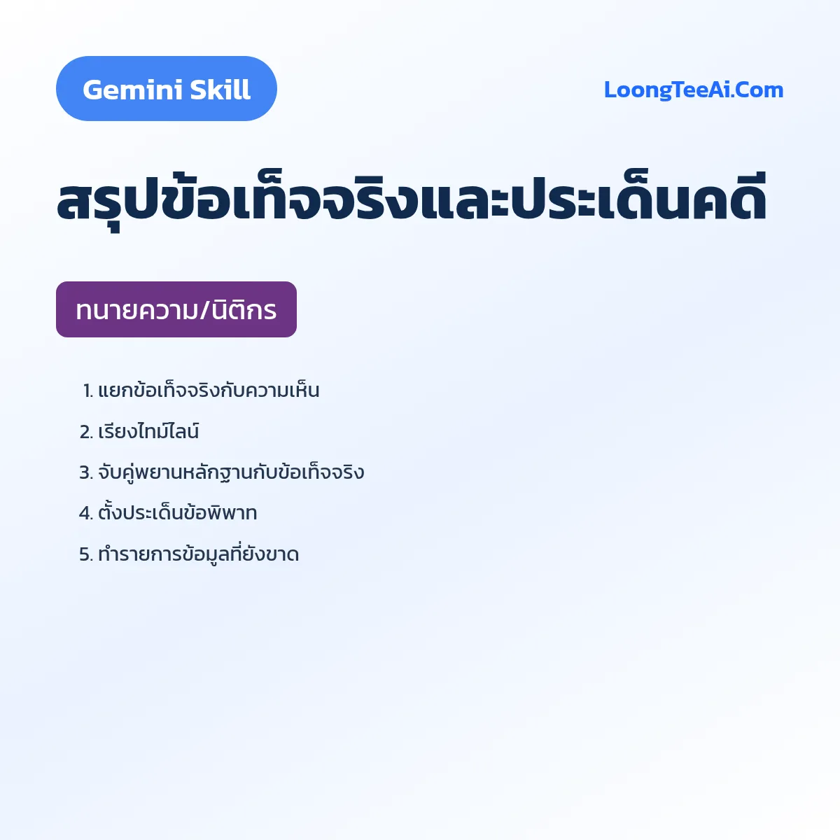Skill สรุปข้อเท็จจริงและประเด็นคดี (Gemini) — ทนายความ/นิติกร