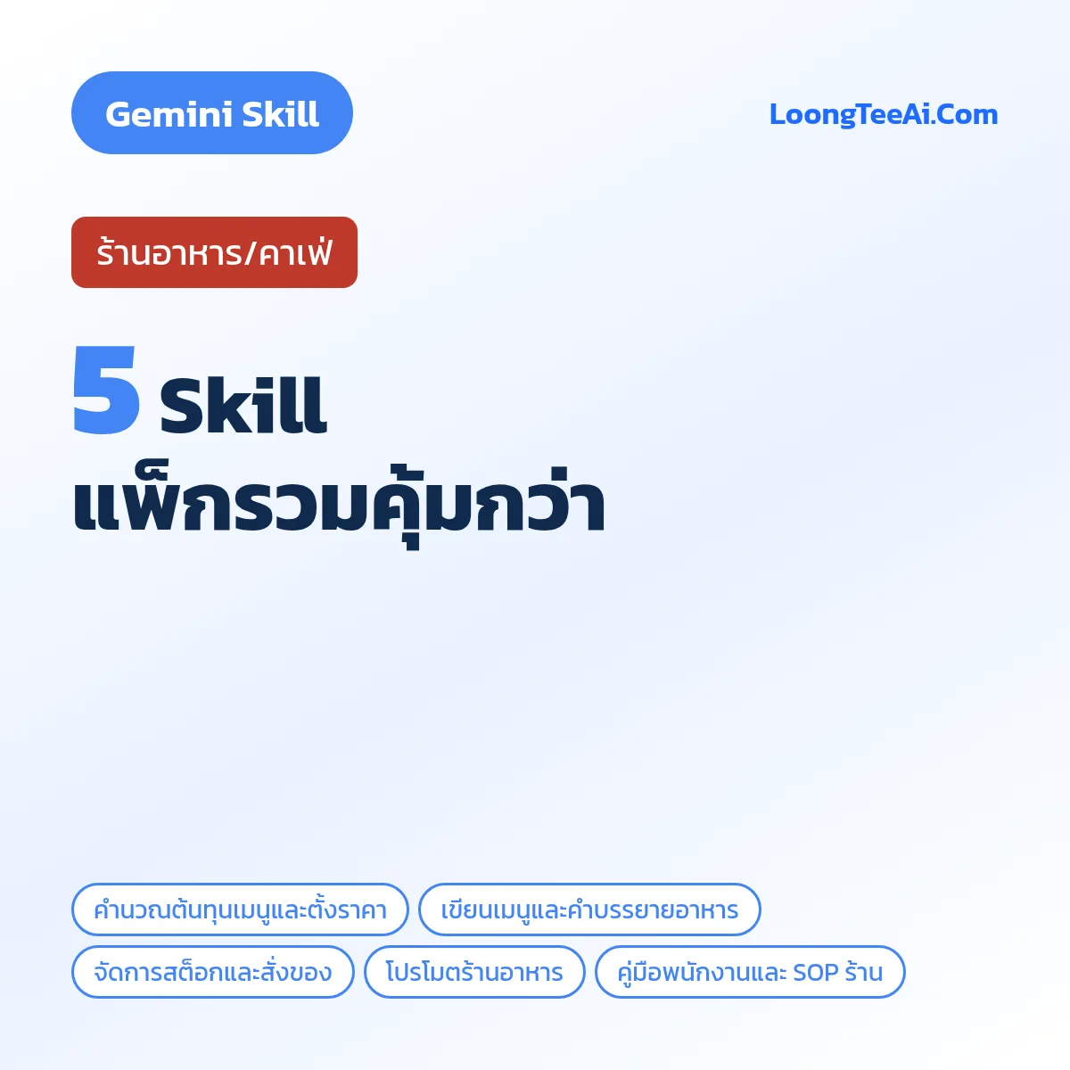 แพ็กรวม 5 Skill ร้านอาหาร/คาเฟ่ (Gemini)
