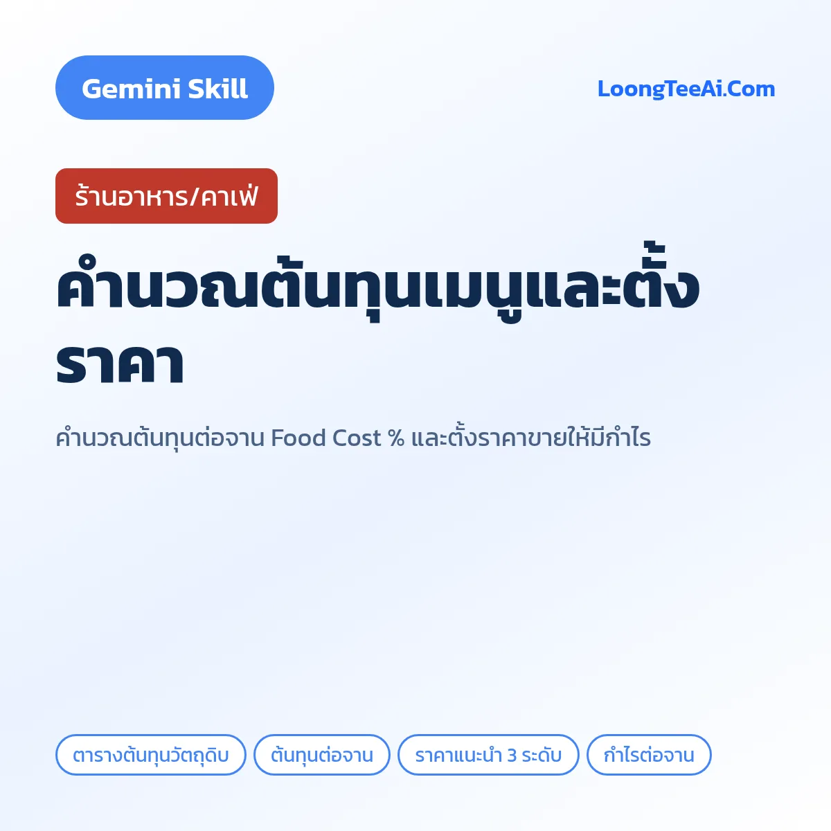 Skill คำนวณต้นทุนเมนูและตั้งราคา (Gemini) — ร้านอาหาร/คาเฟ่
