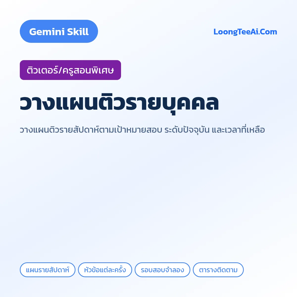 Skill วางแผนติวรายบุคคล (Gemini) — ติวเตอร์/ครูสอนพิเศษ