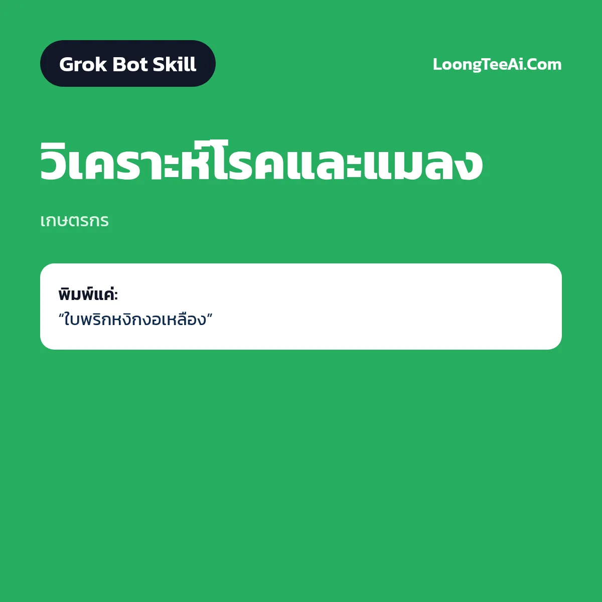 Skill วิเคราะห์โรคและแมลง (Grok Bot) — เกษตรกร