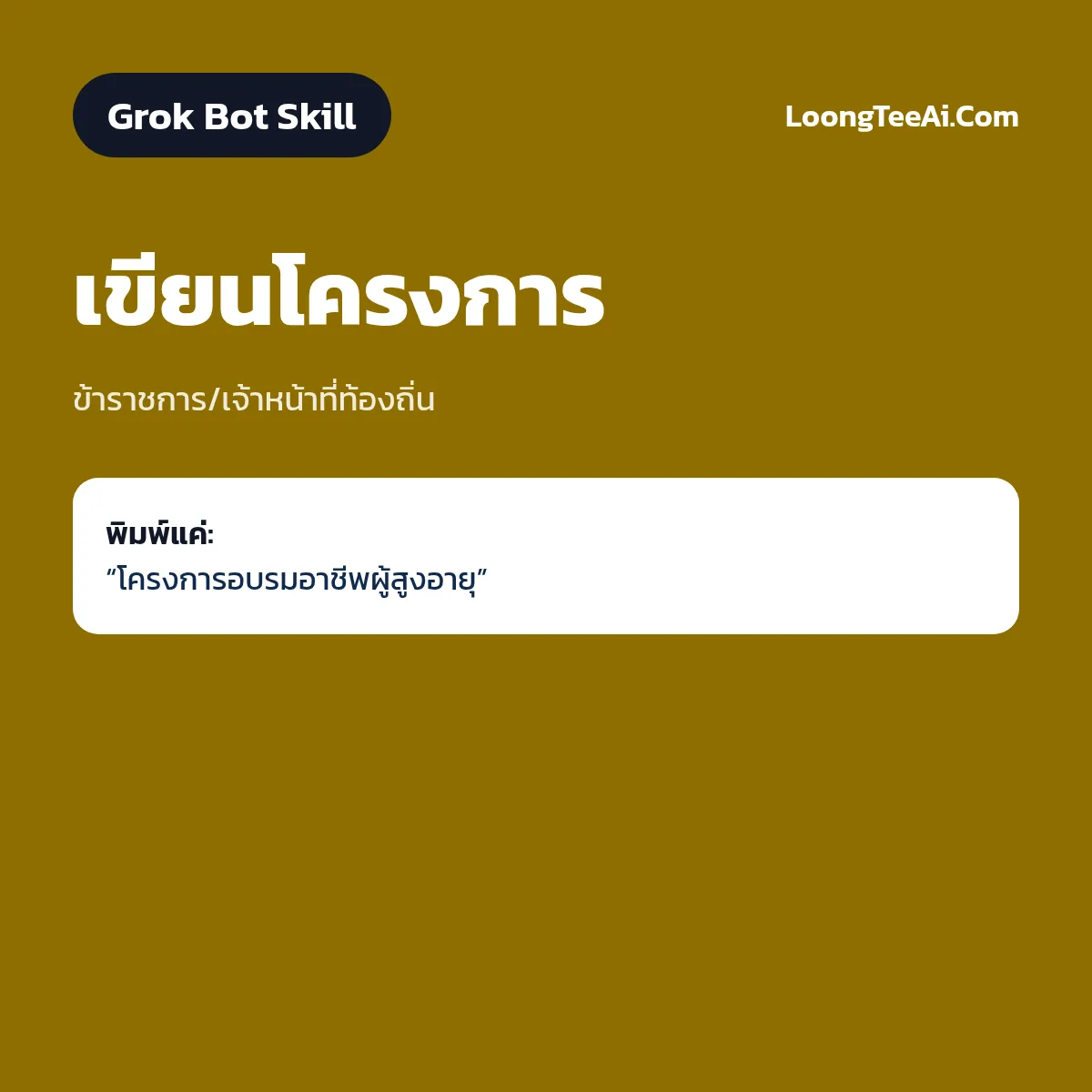 Skill เขียนโครงการ (Grok Bot) — ข้าราชการ/เจ้าหน้าที่ท้องถิ่น