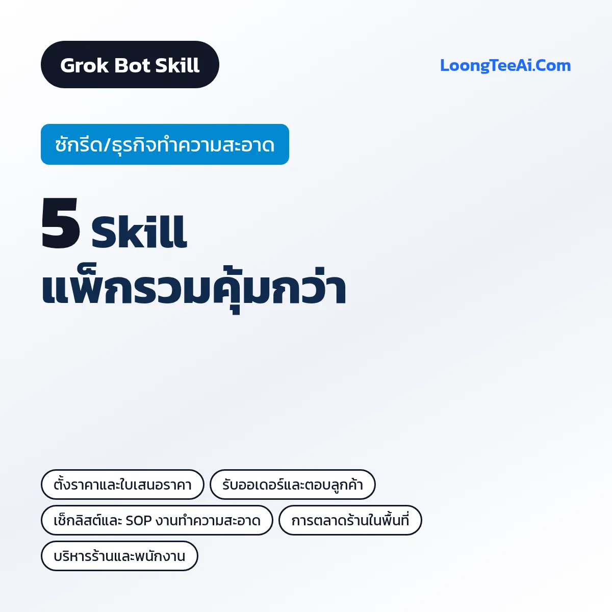 แพ็กรวม 5 Skill ซักรีด/ธุรกิจทำความสะอาด (Grok Bot)