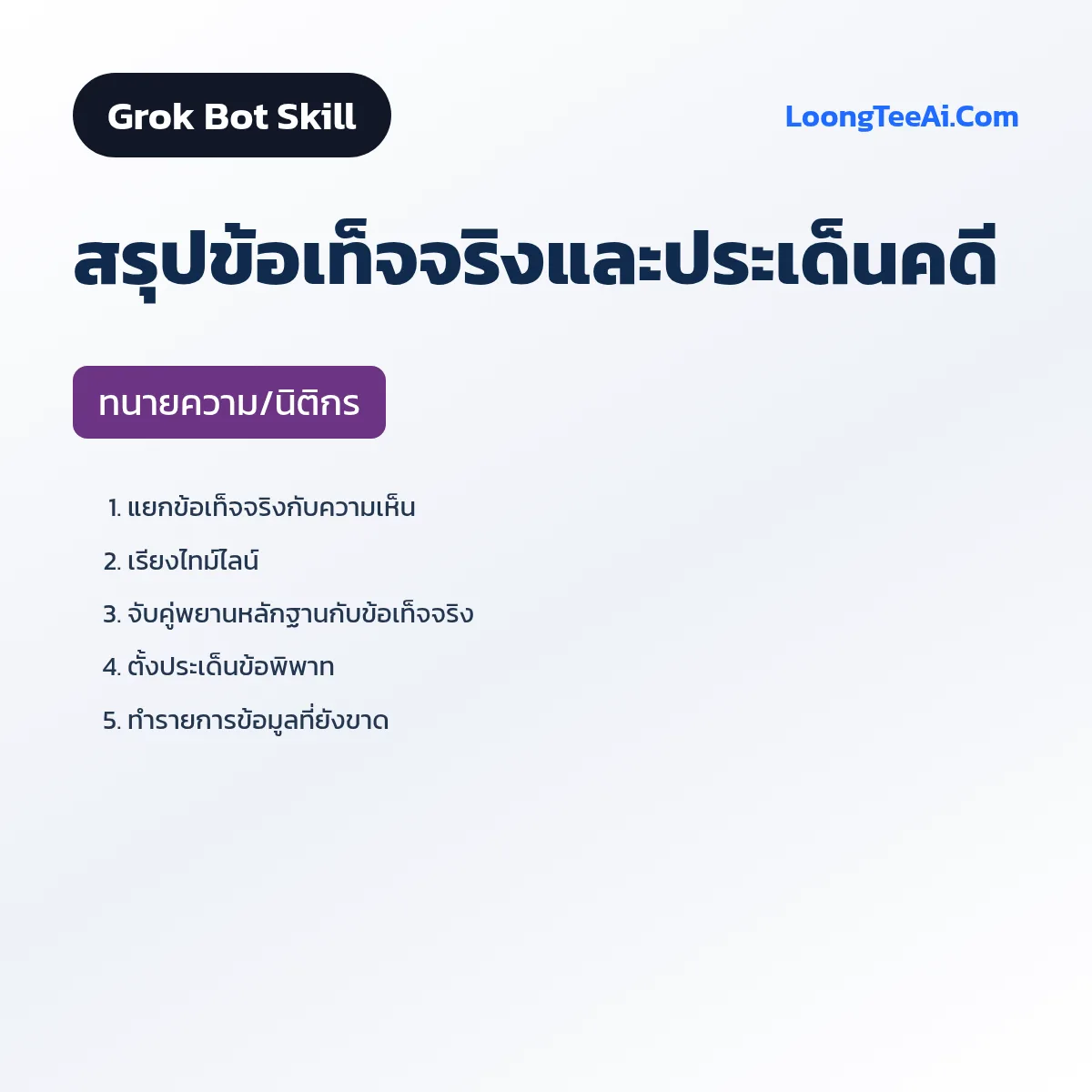 Skill สรุปข้อเท็จจริงและประเด็นคดี (Grok Bot) — ทนายความ/นิติกร