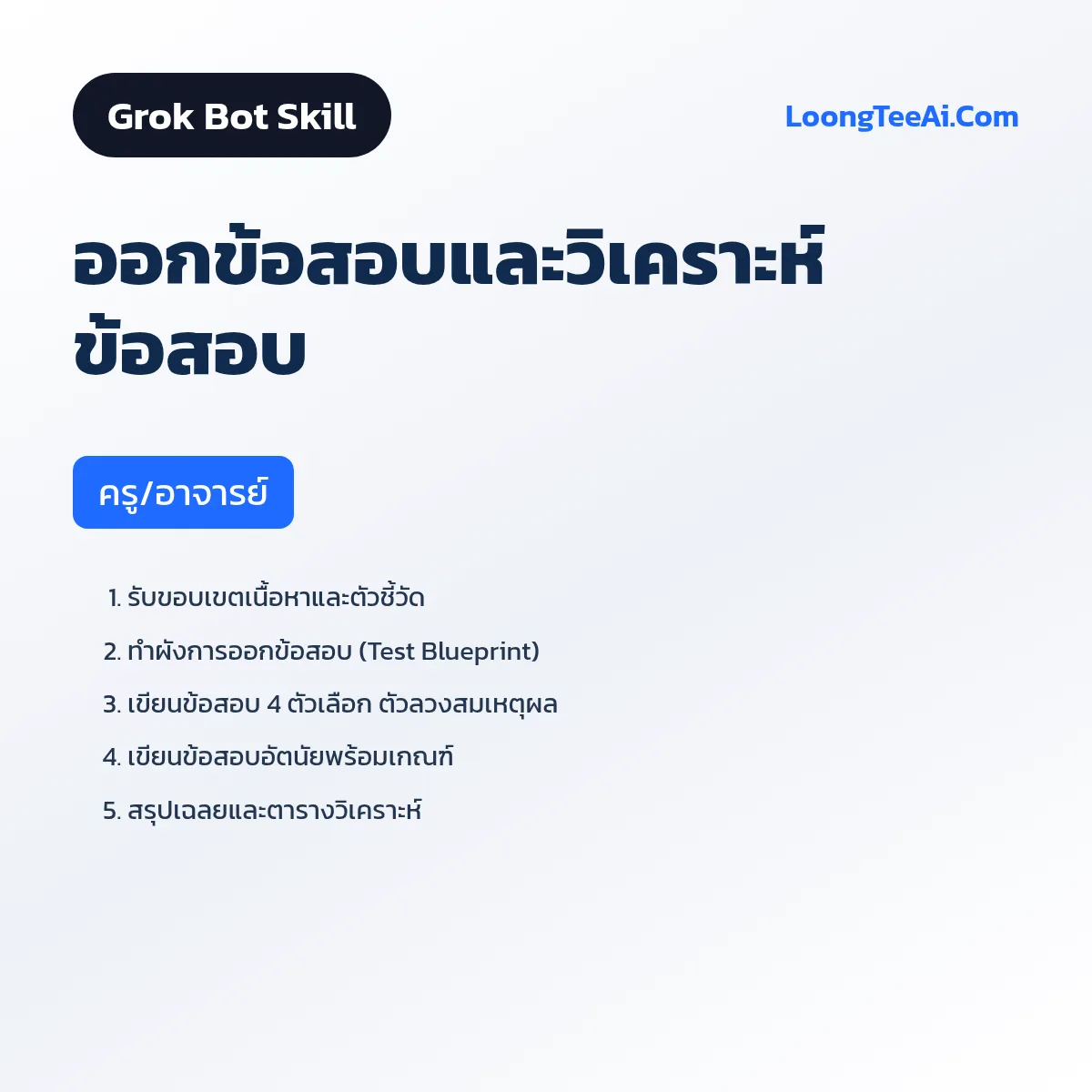 Skill ออกข้อสอบและวิเคราะห์ข้อสอบ (Grok Bot) — ครู/อาจารย์