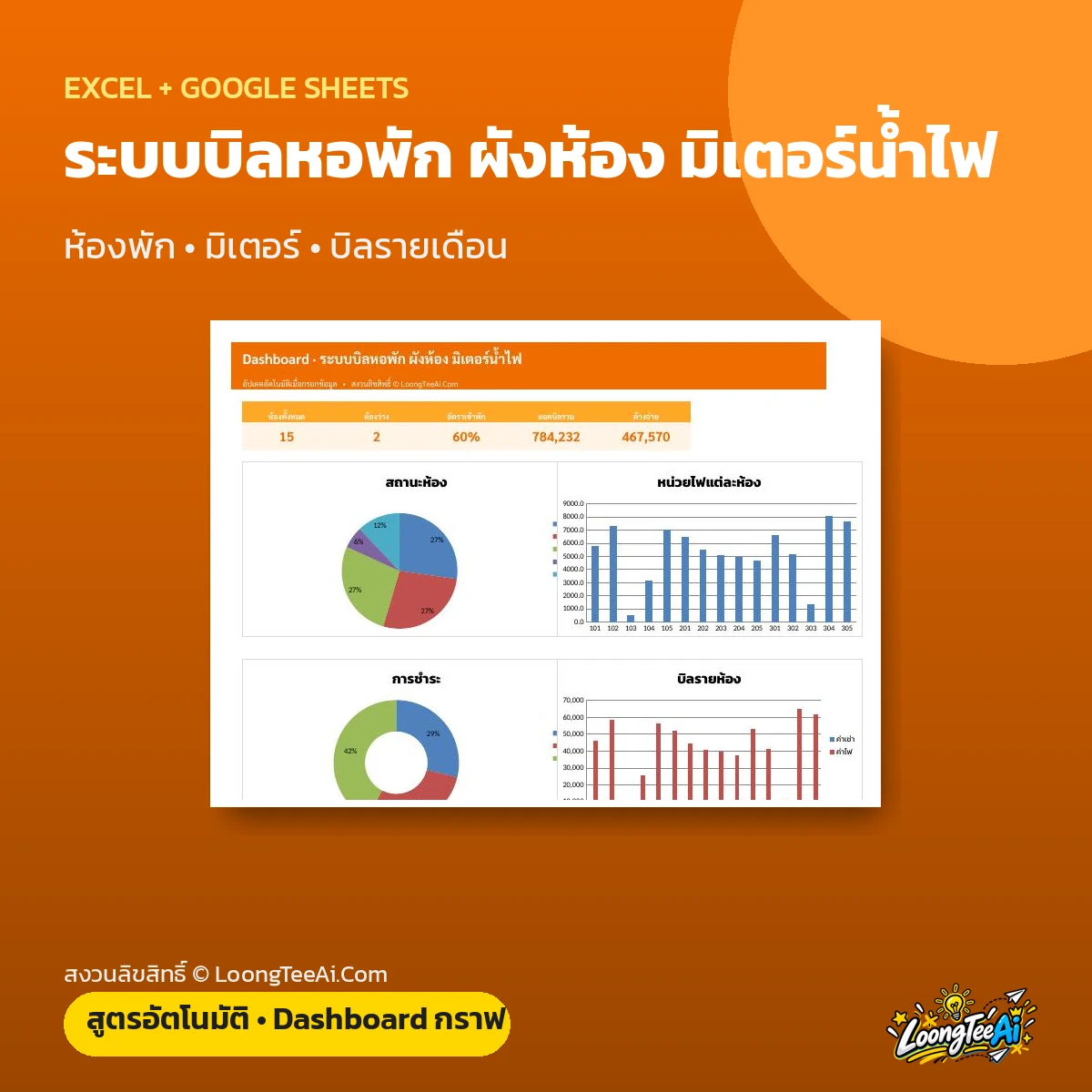 ระบบบิลหอพัก ผังห้อง มิเตอร์น้ำไฟ