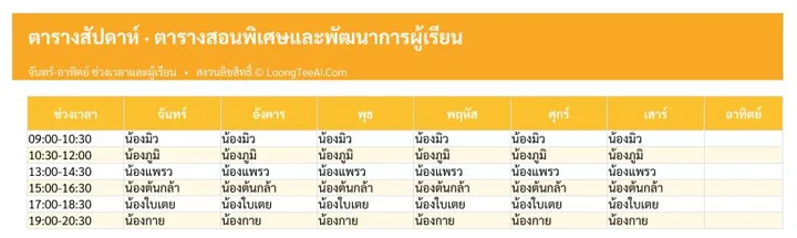 แท็บตารางสัปดาห์