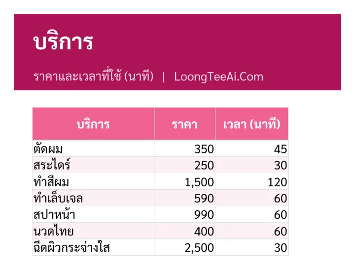 บริการและราคา